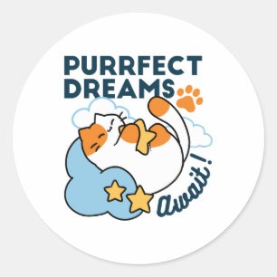 Perfecte Dromen Wachten – Knuffelende Slaapkat Dro Ronde Sticker
