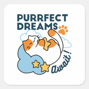 Perfecte Dromen Wachten – Knuffelende Slaapkat Dro Vierkante Sticker