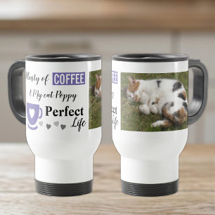 Perfecte kat huisdier en koffie witte paarse foto reisbeker