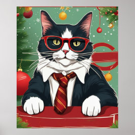 Perfecte kat in pak grappige digitale kunst, Kerst Poster