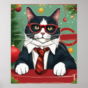 Perfecte kat in pak grappige digitale kunst, Kerst Poster