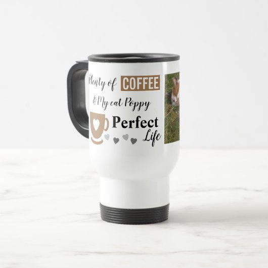 Perfecte kattenhuisje en witte koffie foto reisbeker (Voorkant links)