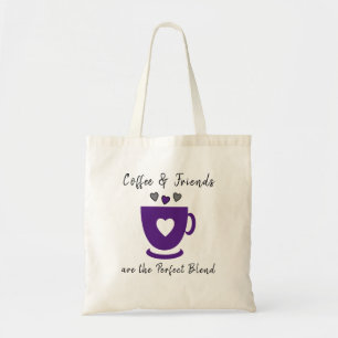 Perfecte koffie en vrienden houden van grijs paars tote bag