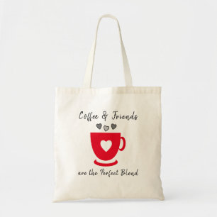 Perfecte koffie en vrienden houden van grijs rood tote bag