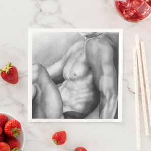 Perfecte Man Borst & Torso Fijne Kunst Houtskool S Servetten
