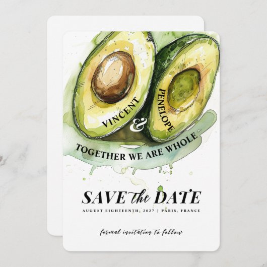 Perfecte Match Avocado Bruiloft Save the Date Kaart (Voorkant / Achterkant)