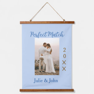 perfecte match koppel foto jaar naam blauwe trendy hangend wandkleed