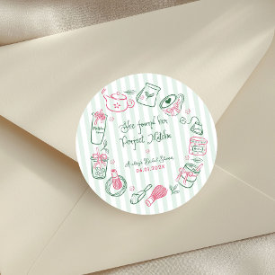 Perfecte Matcha Roze en Groene Bruidsdouche Ronde Sticker