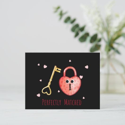 Perfecte matchen Funny Key en Valentijnse vergrend Feestdagenkaart (Staand voorkant)