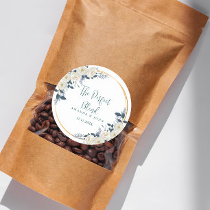 Perfecte mix witte bloem bruiloft koffie ronde sticker