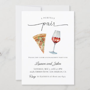 Perfecte Paar Wijn Pizza Verlovingsfeest Douche Kaart