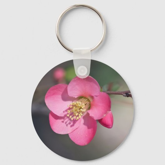 Perfecte roze bloeiende kweepel sleutelhanger (Voorkant)