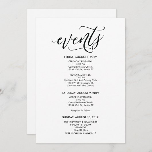 Perfecte Trouwdag Tijdschema / Reisdocument kaart (Voorkant / Achterkant)