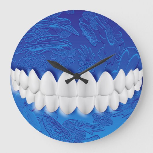 Perfecte witte teeth Bite Dentist Blue Wall klok (Voorkant)