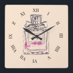 Perfume bottle fashion illustration pop art<br><div class="desc">A fashion stylish illustration clock from an original artwork by artist Sacha Grossel of a pink perfume vintage perfume bottle. This watercolour illustration of a luxury brand perfume is in pop art et the background colour is customisable.</div>