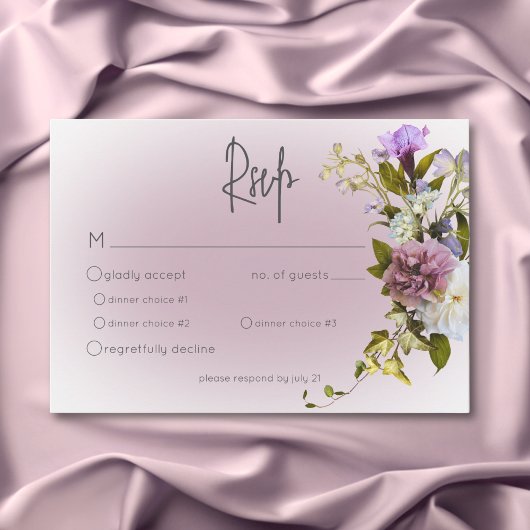 Peri Blanc Mauve Floral Moderne Mariage Carte RSVP
