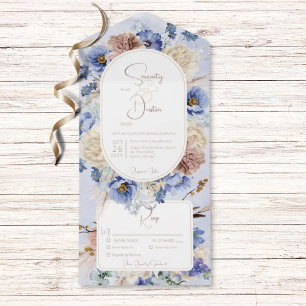 Peri Blue Boho Bloemen & Grassen Diner All In One Uitnodiging