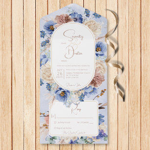 Peri Blue Boho Bloemen & Grassen Geen Diner All In One Uitnodiging