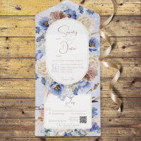 Peri Blue Boho Bloemen & Grassen QR Code