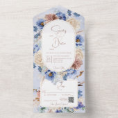 Peri Blue Boho Bloemen & Grassen QR Code All In One Uitnodiging (Binnen)