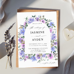 Peri & Paarse Floral Arch Wedding Kaart