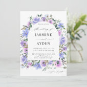 Peri & Paarse Floral Arch Wedding Kaart (Staand voorkant)