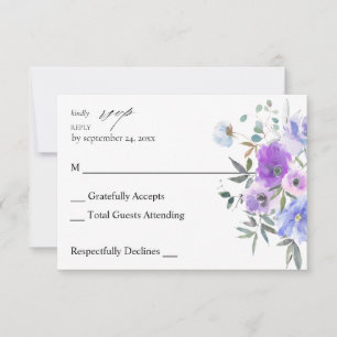 Peri & Paarse Floral no Meal RSVP Kaartje