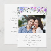 Peri & Paarse Floral sla de Datum Foto op Save The Date (Voorkant / Achterkant)