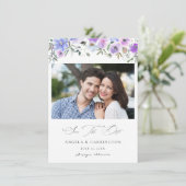 Peri & Paarse Floral sla de Datum Foto op Save The Date (Staand voorkant)