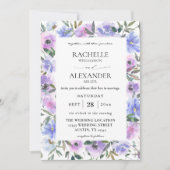 Peri & Paarse Floral Wedding Kaart (Voorkant)