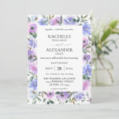 Peri & Paarse Floral Wedding Kaart (Staand voorkant)