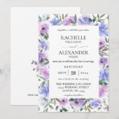 Peri & Paarse Floral Wedding Kaart (Voorkant / Achterkant)