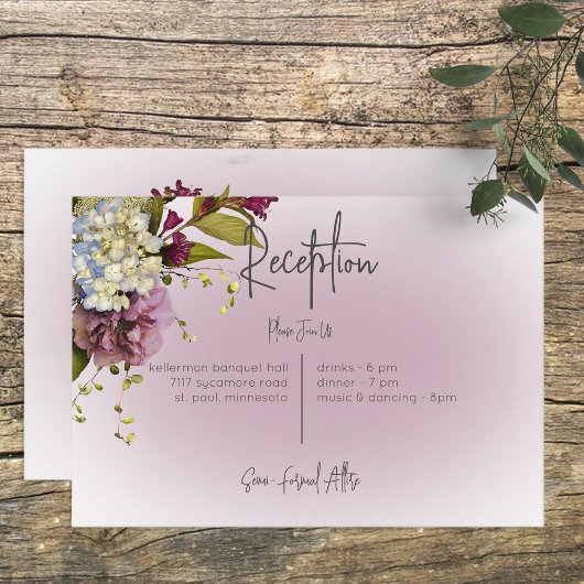 Peri White Mauve Floral Modern Reception Kaart