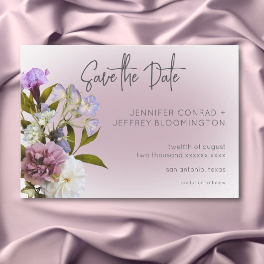Peri White Mauve Floral Modern Wedding Save The Date