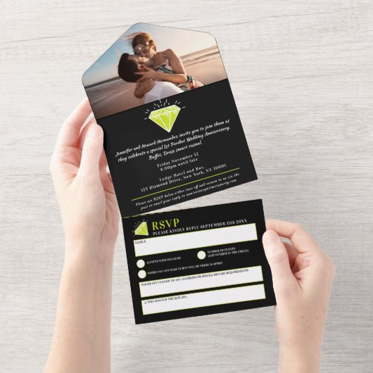 Peridot 1e huwelijksfeest gemstone all in one uitnodiging (Afscheurbaar)