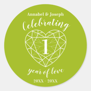 Peridot 1e verjaardag 1 jaar van liefdesstickers ronde sticker