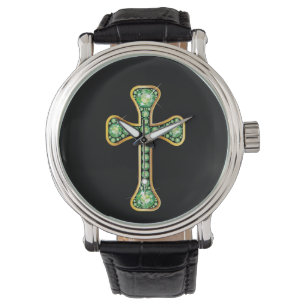 "Peridot" Christelijk kruis in Gold Watch Horloge