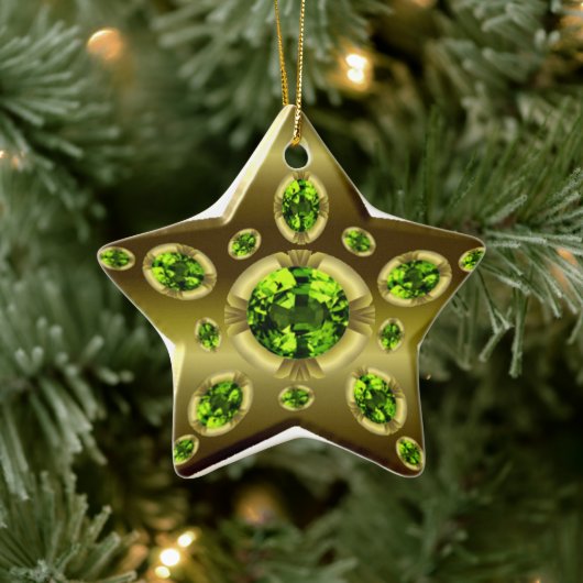Peridot Faux Stone sur Gold Star Xmas Ornement (Arbre)