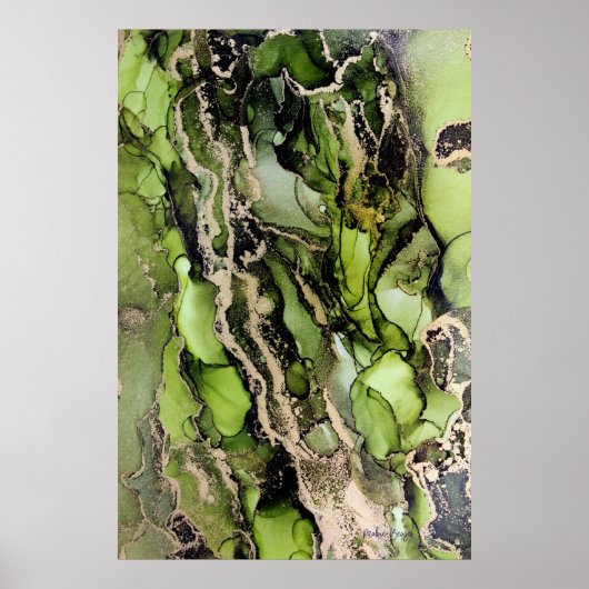 Peridot Green Black Gold Agate Abstract Poster (Voorkant)
