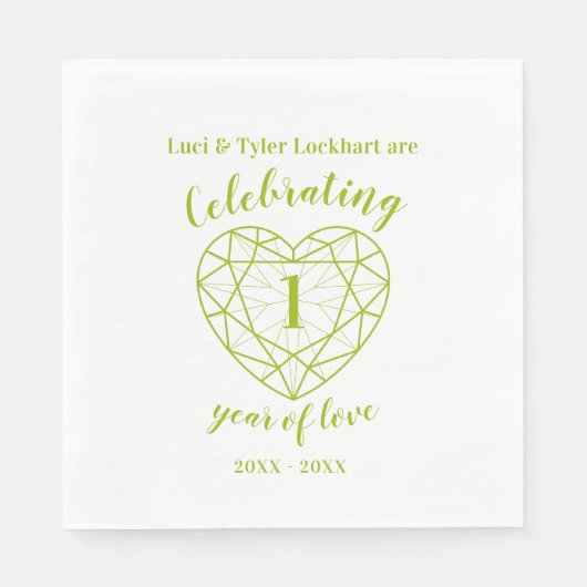 Peridot jubileum 1 jaar liefde groene servetten (Voorkant)