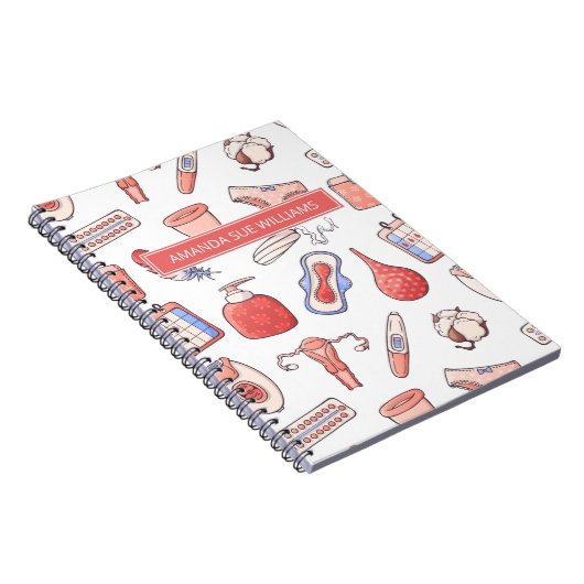 Periode/Menstruatiecyclus - Jouw naam/Monogram Notitieboek (Rechterzijde)