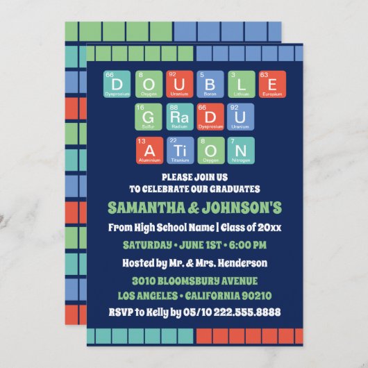 Periodic Table Elements Double Graduation Party Kaart (Voorkant / Achterkant)