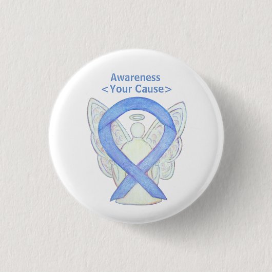 Periwinkle Awareness Ribbon Angel Custom Button (Voorkant)