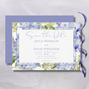 Periwinkle Blauw Wit Hydrangea Bruiloft Save The Date
