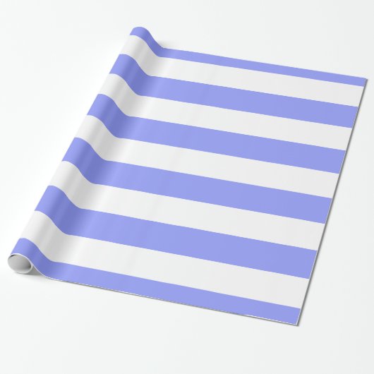 Periwinkle Blauw, Wit XL Stripes Patroon Cadeaupapier (Uitgerold)