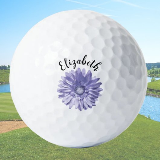 Periwinkle blauwe daisy bloem aangepaste naam dame golfballen