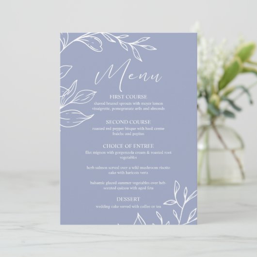 Periwinkle Bloemen Boho Bruiloft Menu (Staand voorkant)