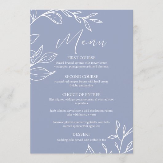 Periwinkle Bloemen Boho Bruiloft Menu (Voorkant)