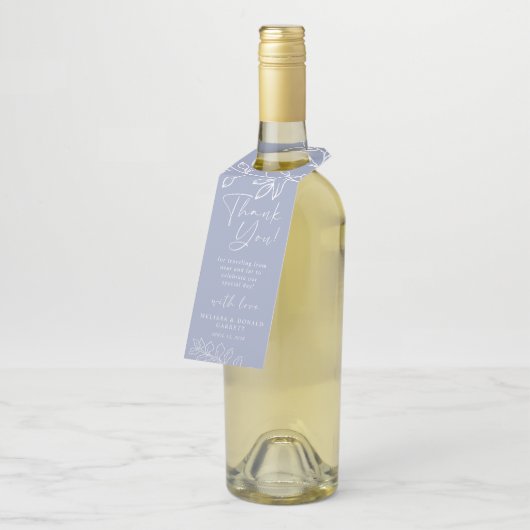 Periwinkle Bloemen Script Wedding Dank u Flessenhanger (Schuin)