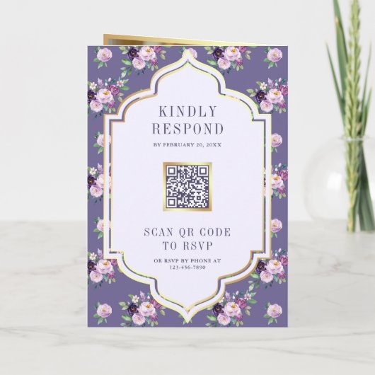 Periwinkle bloemenpatroon QR-code Indiase bruiloft (Achterkant)